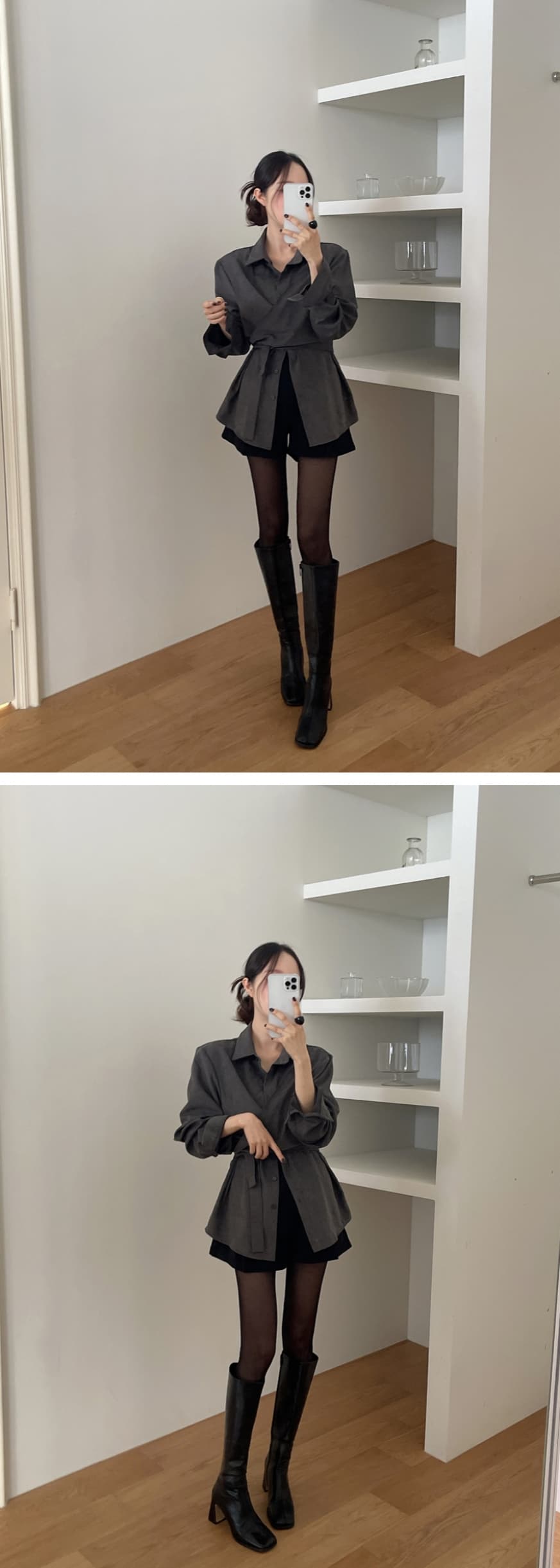 chic 한국 가을 새로운 레트로 품격 작은 대중 십자가 스트랩 페이크 레이어드 패션 다용도 셔츠 맨위 상세 이미지 7