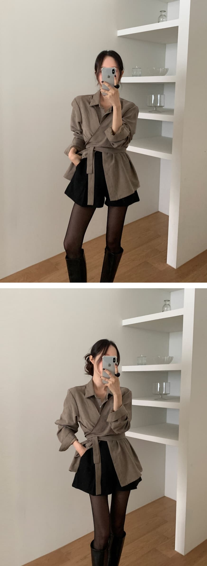 chic 한국 가을 새로운 레트로 품격 작은 대중 십자가 스트랩 페이크 레이어드 패션 다용도 셔츠 맨위 상세 이미지 12