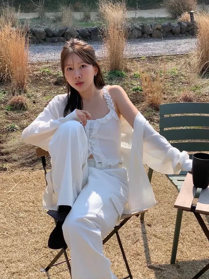 한국 봄 새로운 프랑스식 품격 부드러운 작은 대중 싱글 줄 버튼 다용도 치마 커튼 랩스커트팬츠 셔츠 맨위 상세 이미지 17