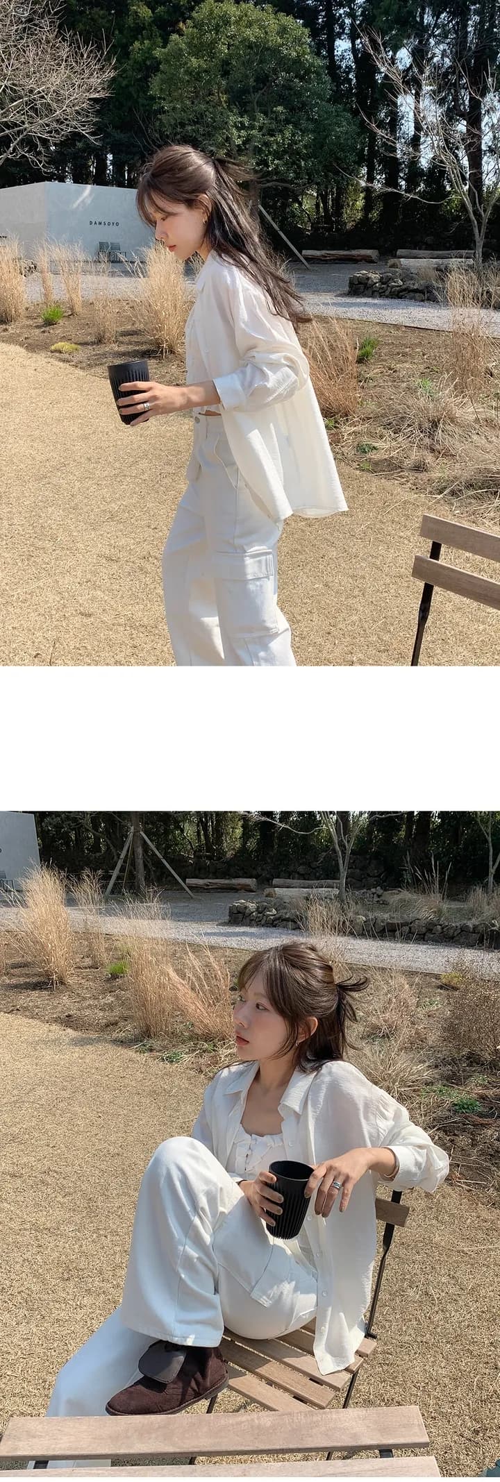 한국 봄 새로운 프랑스식 품격 부드러운 작은 대중 싱글 줄 버튼 다용도 치마 커튼 랩스커트팬츠 셔츠 맨위 상세 이미지 18