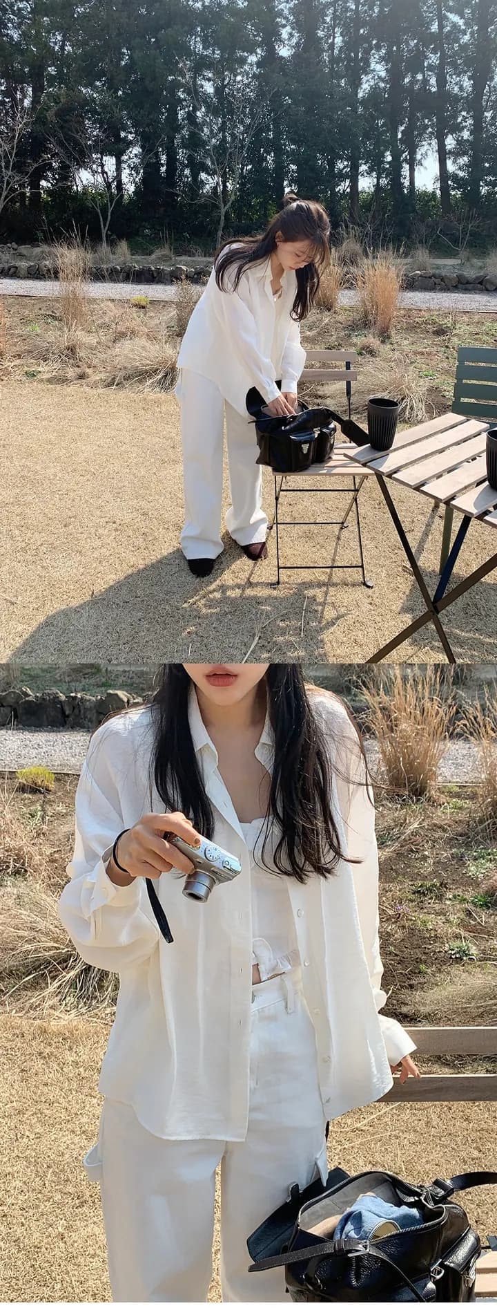 한국 봄 새로운 프랑스식 품격 부드러운 작은 대중 싱글 줄 버튼 다용도 치마 커튼 랩스커트팬츠 셔츠 맨위 상세 이미지 19