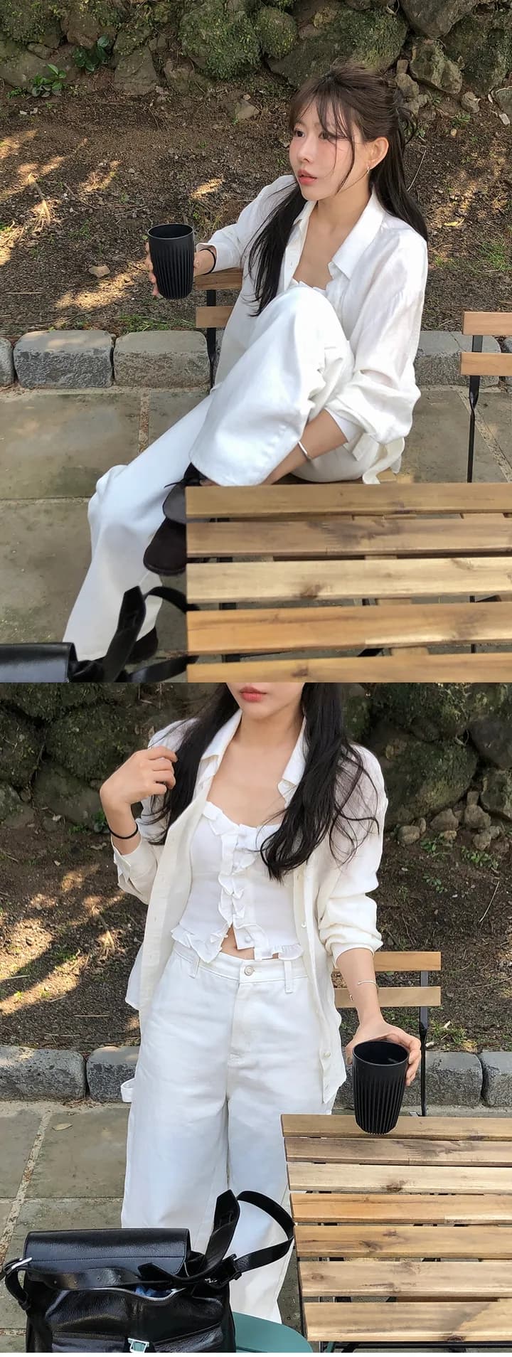 한국 봄 새로운 프랑스식 품격 부드러운 작은 대중 싱글 줄 버튼 다용도 치마 커튼 랩스커트팬츠 셔츠 맨위 상세 이미지 22