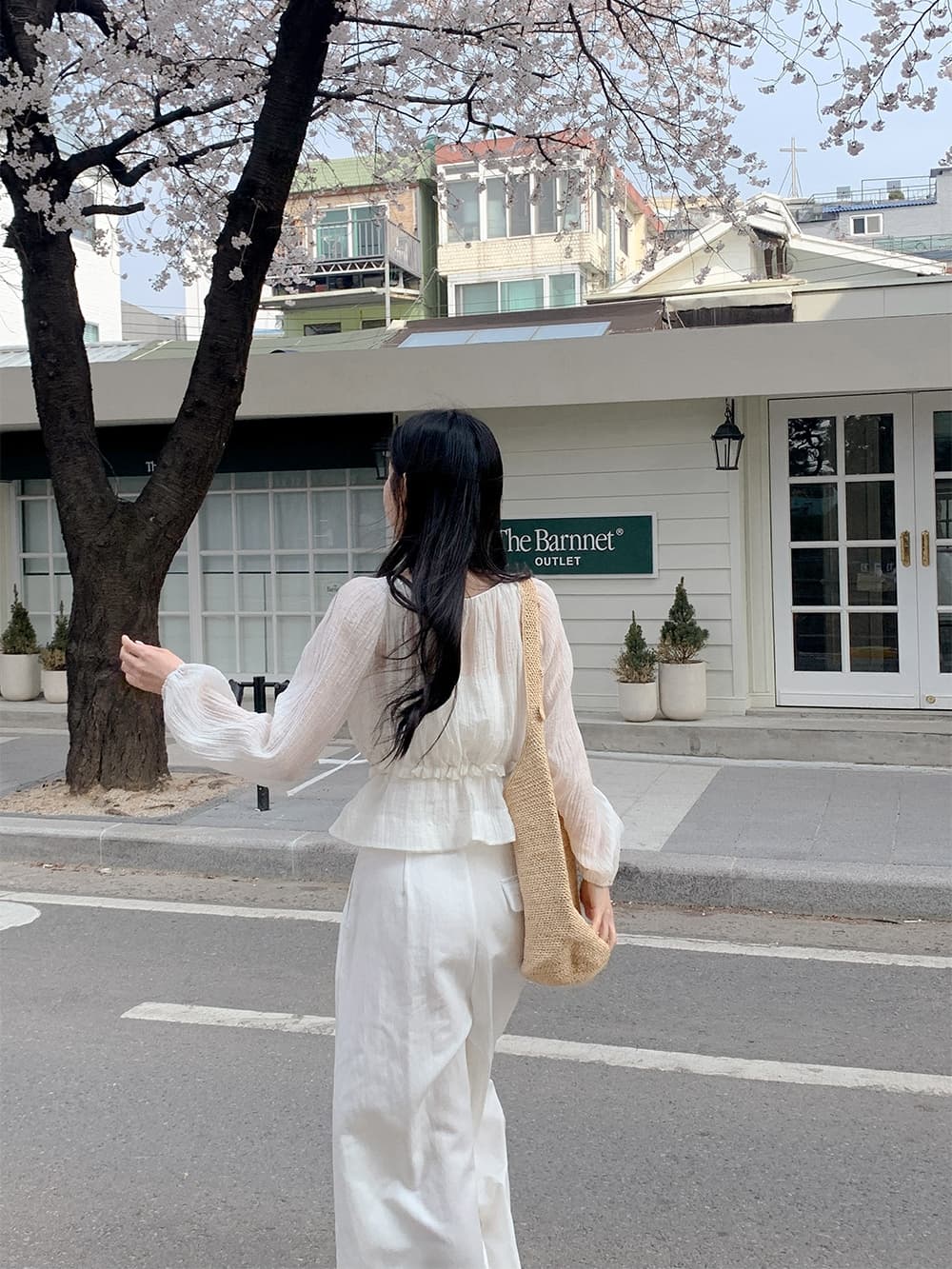 chic 한 부서 프랑스식 부드러운 V넥 달콤함 주름 장식 허리 수축 슬림해 보이는 얇은 스타일 자외선 차단 쉬폰 블라우스 맨위 상세 이미지 6
