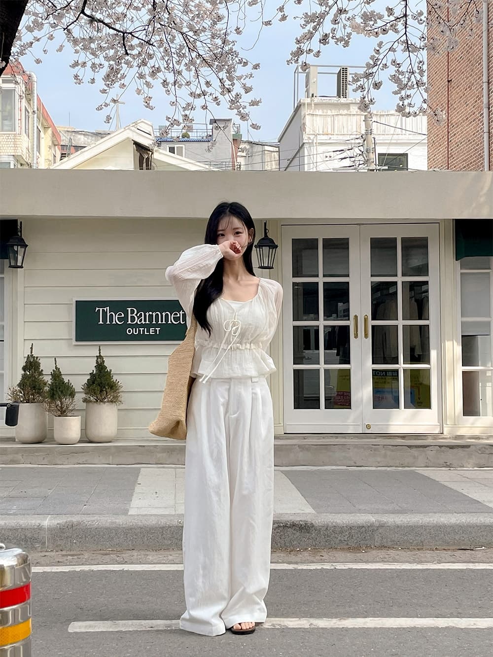 chic 한 부서 프랑스식 부드러운 V넥 달콤함 주름 장식 허리 수축 슬림해 보이는 얇은 스타일 자외선 차단 쉬폰 블라우스 맨위 상세 이미지 15