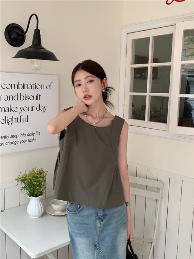 chic 한 부서 여름 달콤함 나비 매듭 작은 대중 디자인 센스 둘 착용 루즈핏 다용도 민소매 조끼 맨위 셔츠 이미지 4