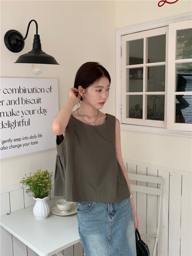 chic 한 부서 여름 달콤함 나비 매듭 작은 대중 디자인 센스 둘 착용 루즈핏 다용도 민소매 조끼 맨위 셔츠 상세 이미지 2