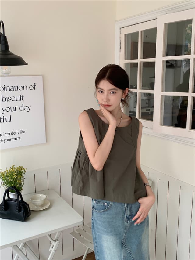 chic 한 부서 여름 달콤함 나비 매듭 작은 대중 디자인 센스 둘 착용 루즈핏 다용도 민소매 조끼 맨위 셔츠 상세 이미지 6