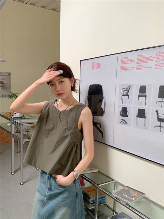 chic 한 부서 여름 달콤함 나비 매듭 작은 대중 디자인 센스 둘 착용 루즈핏 다용도 민소매 조끼 맨위 셔츠 상세 이미지 9