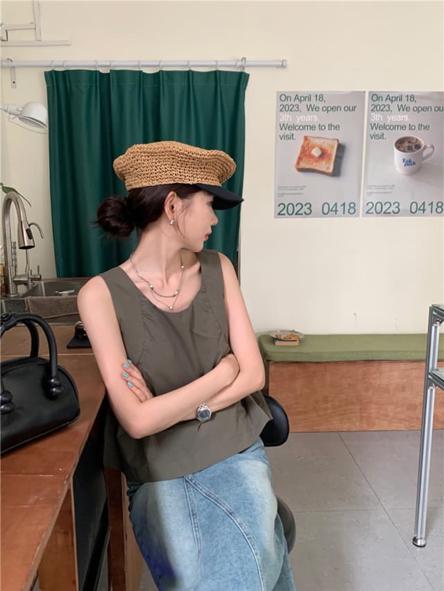 chic 한 부서 여름 달콤함 나비 매듭 작은 대중 디자인 센스 둘 착용 루즈핏 다용도 민소매 조끼 맨위 셔츠 상세 이미지 18
