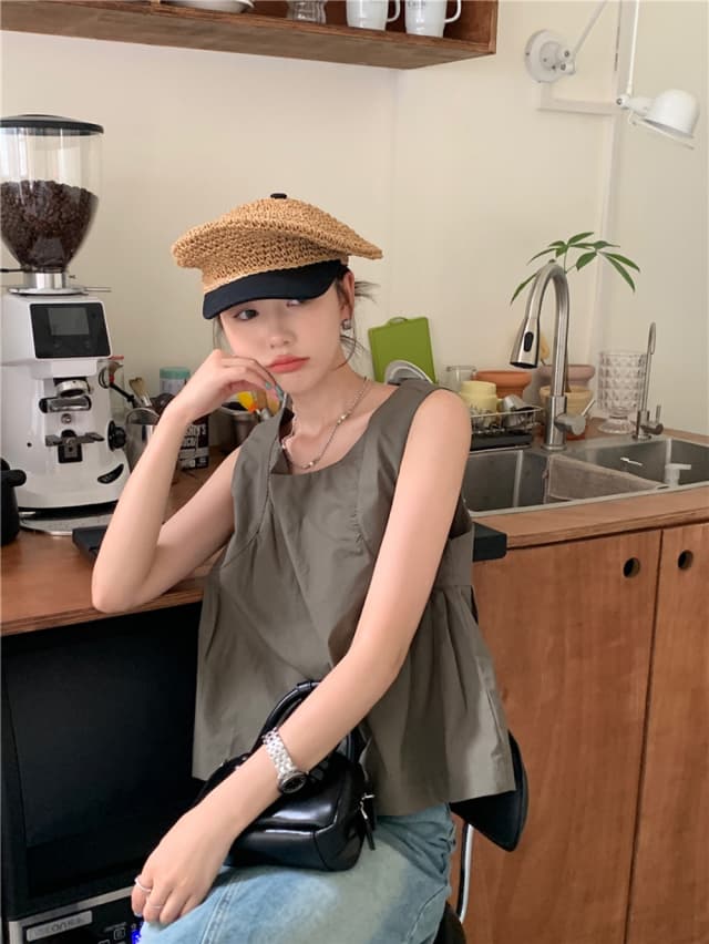chic 한 부서 여름 달콤함 나비 매듭 작은 대중 디자인 센스 둘 착용 루즈핏 다용도 민소매 조끼 맨위 셔츠 상세 이미지 19