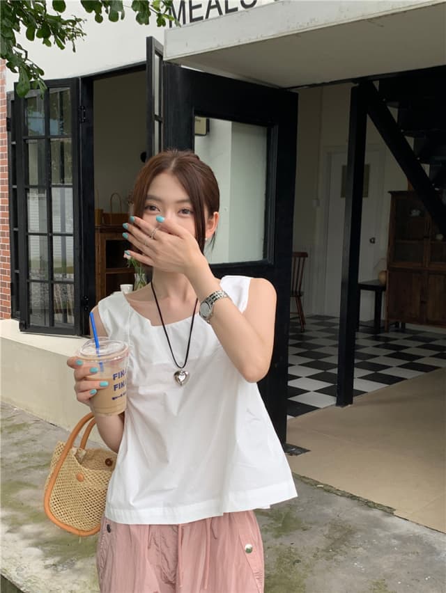 chic 한 부서 여름 달콤함 나비 매듭 작은 대중 디자인 센스 둘 착용 루즈핏 다용도 민소매 조끼 맨위 셔츠 상세 이미지 22