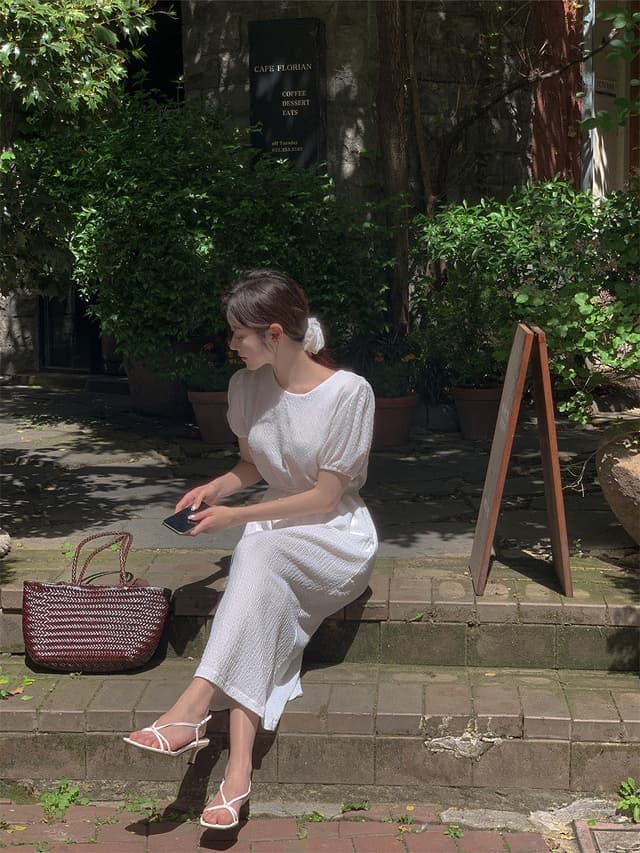 chic 새로운 한 부서 여름 프랑스식 부드러운 질감 곡물 허리 수축 슬림해 보이는 거품 소매 캐주얼 휴가 드레스 상세 이미지 12