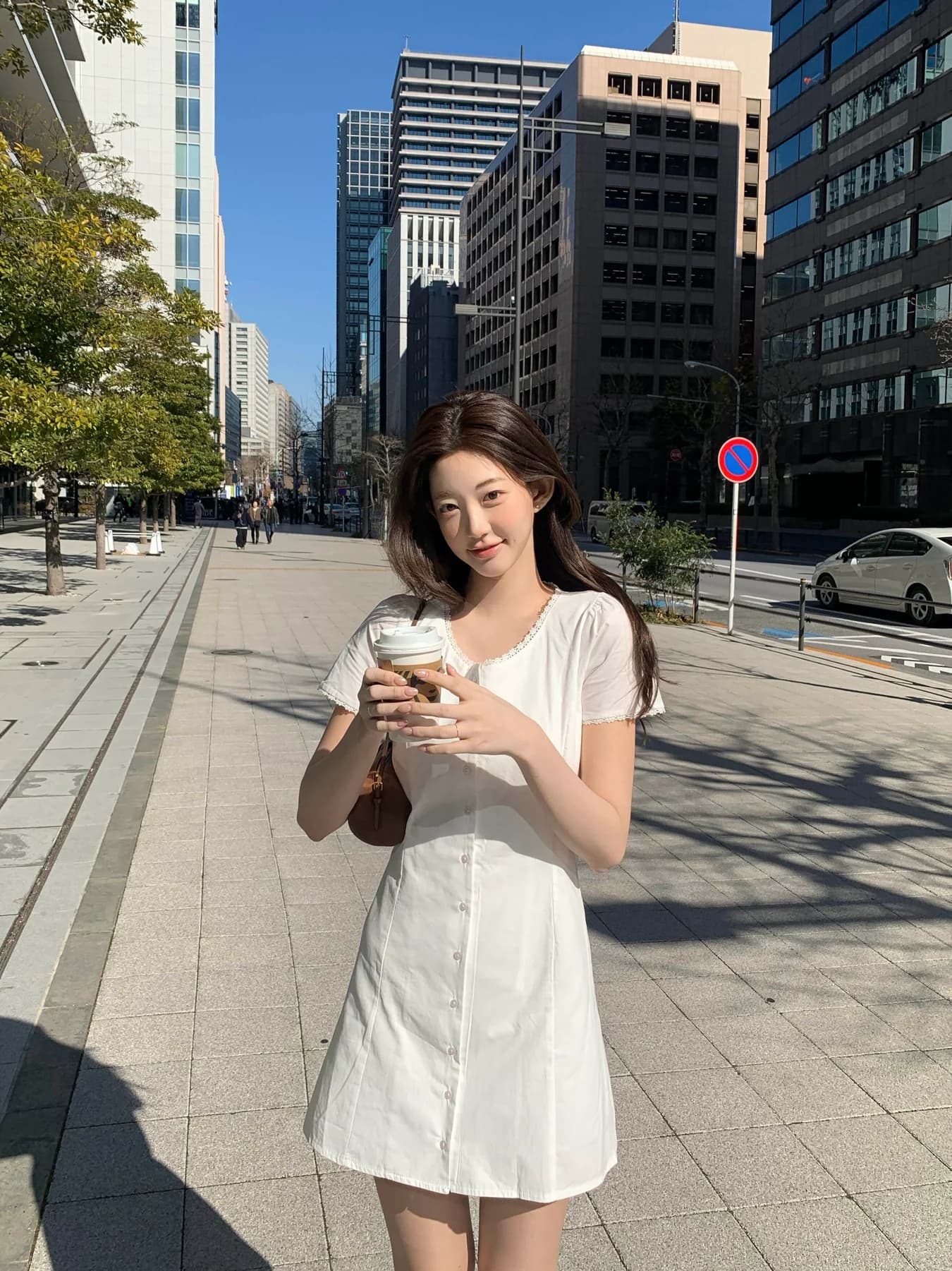 chic 한국 여름 새로운 레트로 품격 달콤함 레이스 레이스 반팔 싱글 줄 버튼 한 마디 드레스 상세 이미지 1