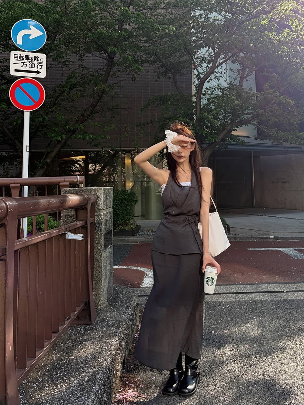 chic 한국 새로운 레트로 품격 행침 목 조끼 코디 반신 스커트 캐주얼 휴가 바람 투피스 세트 세트 상세 이미지 6