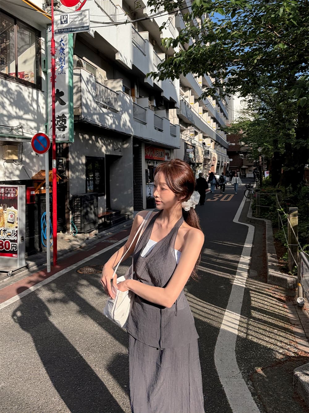 chic 한국 새로운 레트로 품격 행침 목 조끼 코디 반신 스커트 캐주얼 휴가 바람 투피스 세트 세트 상세 이미지 15