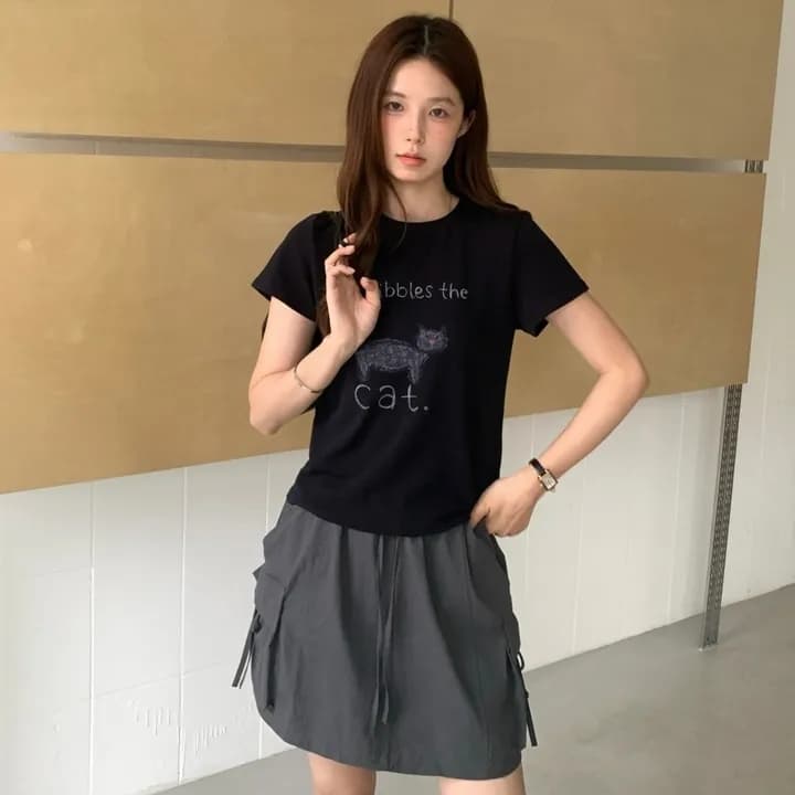 chic 한국 스타일 여름 레트로 패션 미니멀리즘 허리밴드 펌프 로프 워크웨어 주머니 다용도 짧은 바지 미니 스커트 상세 이미지 1