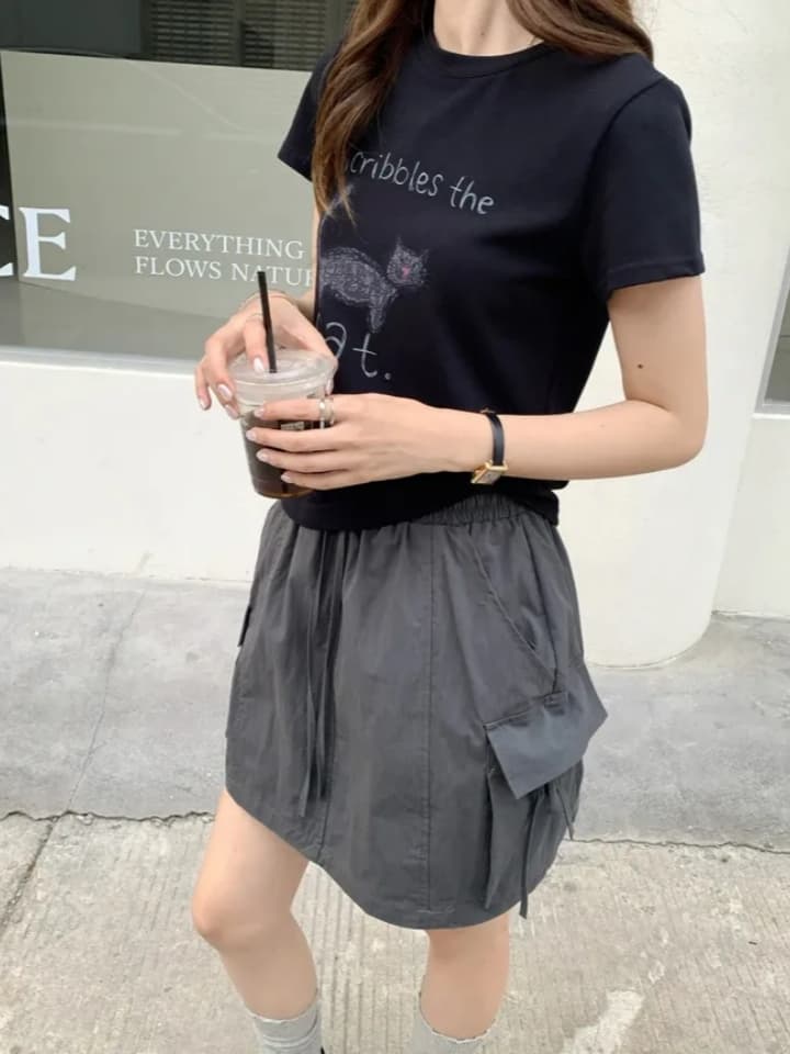 chic 한국 스타일 여름 레트로 패션 미니멀리즘 허리밴드 펌프 로프 워크웨어 주머니 다용도 짧은 바지 미니 스커트 상세 이미지 8