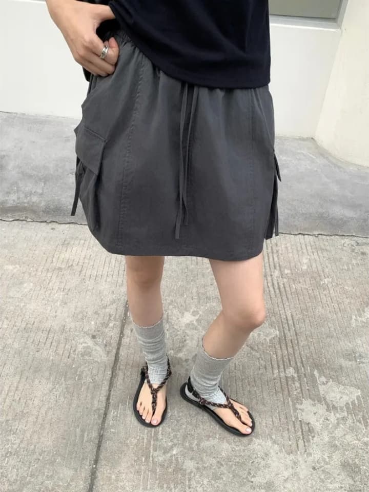 chic 한국 스타일 여름 레트로 패션 미니멀리즘 허리밴드 펌프 로프 워크웨어 주머니 다용도 짧은 바지 미니 스커트 상세 이미지 13