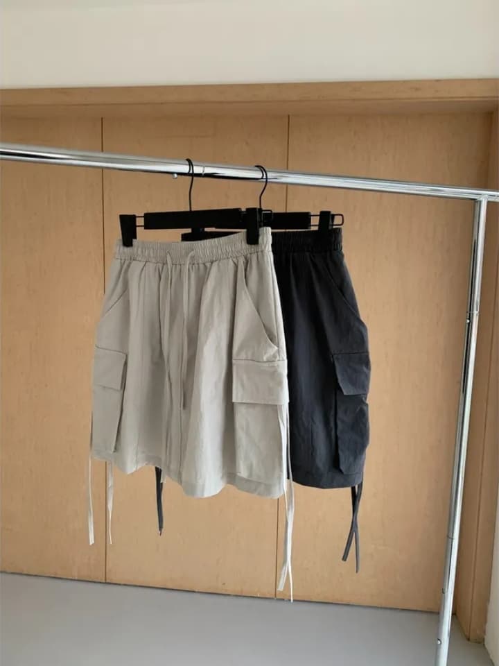 chic 한국 스타일 여름 레트로 패션 미니멀리즘 허리밴드 펌프 로프 워크웨어 주머니 다용도 짧은 바지 미니 스커트 상세 이미지 18
