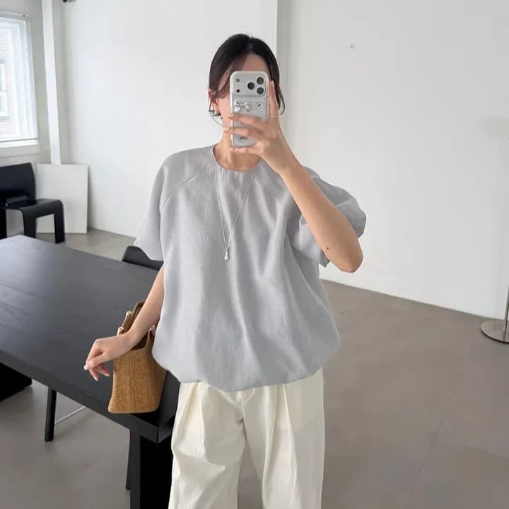 chic 한 부서 여름 부드러운 품격 미니멀리즘 작은 대중 거품 소매 루즈핏 슬림해 보이는 거품 소매 꽃밭 셔츠 맨위