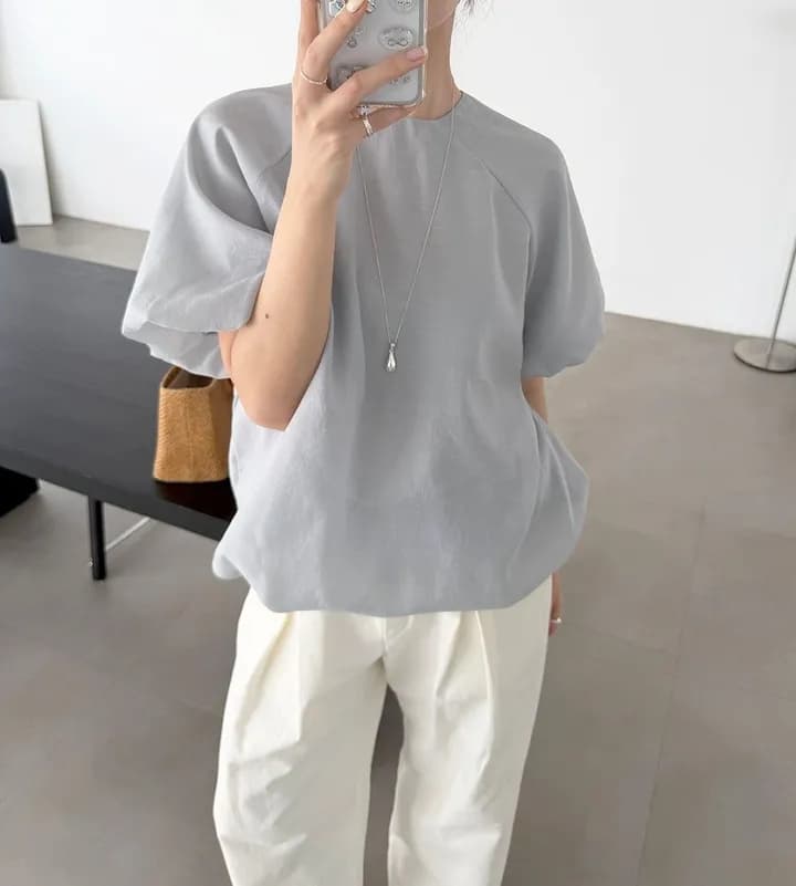 chic 한 부서 여름 부드러운 품격 미니멀리즘 작은 대중 거품 소매 루즈핏 슬림해 보이는 거품 소매 꽃밭 셔츠 맨위 상세 이미지 7