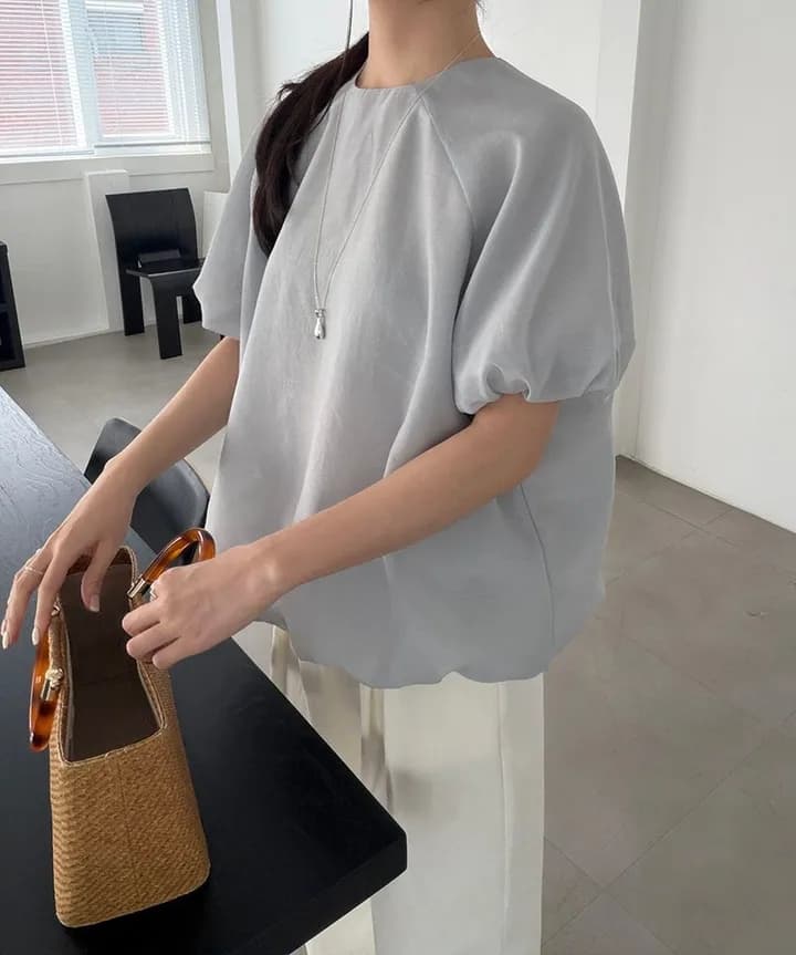 chic 한 부서 여름 부드러운 품격 미니멀리즘 작은 대중 거품 소매 루즈핏 슬림해 보이는 거품 소매 꽃밭 셔츠 맨위 상세 이미지 11