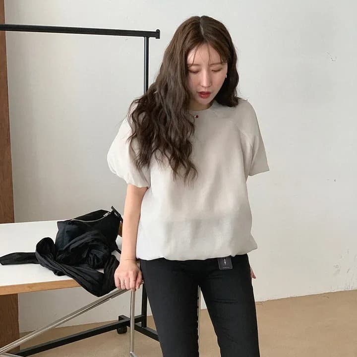 chic 한 부서 여름 부드러운 품격 미니멀리즘 작은 대중 거품 소매 루즈핏 슬림해 보이는 거품 소매 꽃밭 셔츠 맨위 이미지 2