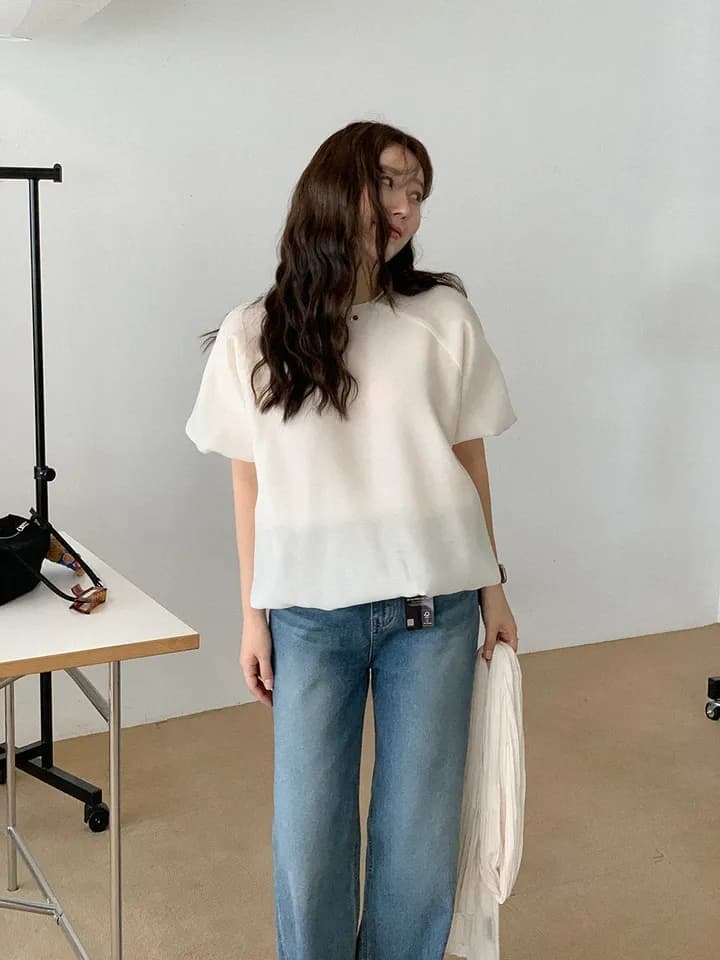 chic 한 부서 여름 부드러운 품격 미니멀리즘 작은 대중 거품 소매 루즈핏 슬림해 보이는 거품 소매 꽃밭 셔츠 맨위 상세 이미지 16