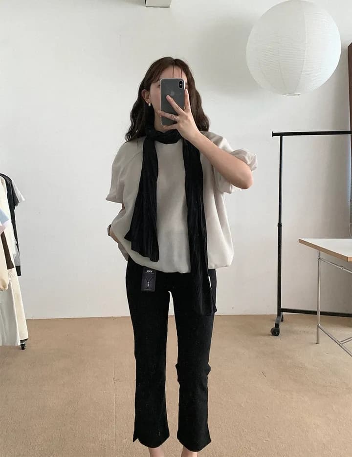 chic 한 부서 여름 부드러운 품격 미니멀리즘 작은 대중 거품 소매 루즈핏 슬림해 보이는 거품 소매 꽃밭 셔츠 맨위 상세 이미지 20