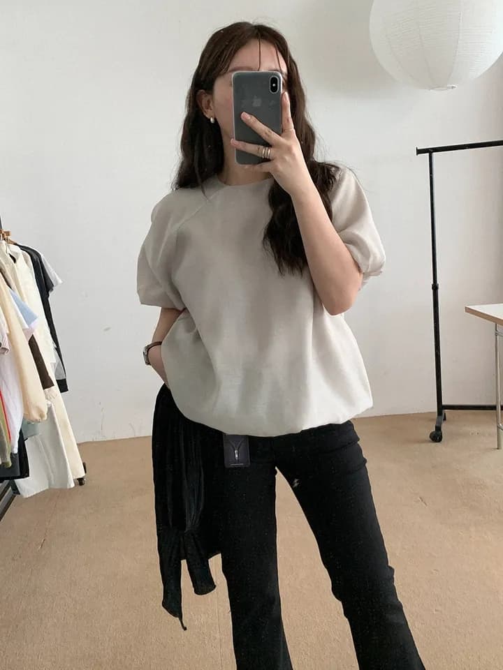chic 한 부서 여름 부드러운 품격 미니멀리즘 작은 대중 거품 소매 루즈핏 슬림해 보이는 거품 소매 꽃밭 셔츠 맨위 상세 이미지 30