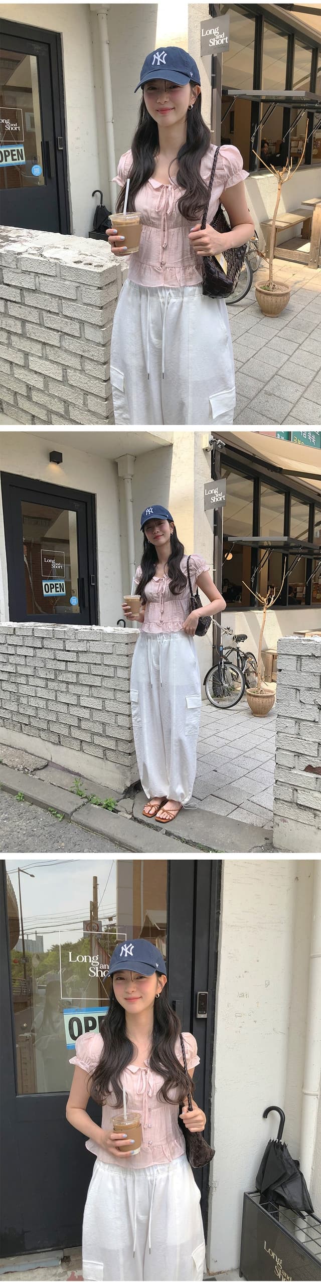 chic 한 부서 여름 프랑스식 달콤함 연령 감소 부드러운 프릴 주름 장식 허리 수축 반팔 쉬폰 셔츠 맨위 상세 이미지 8