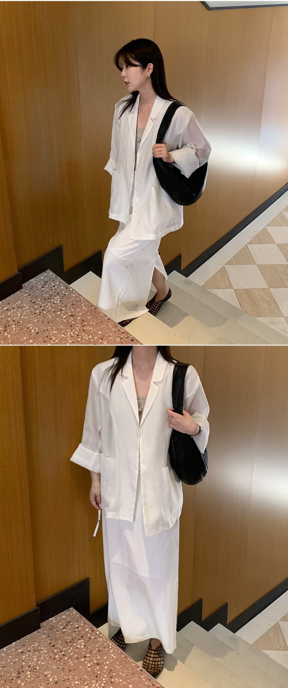 chic 한 부서 여름 레트로 빛 요리 한 패션 미니멀리즘 캐주얼 주머니 얇은 스타일 자외선 차단 조류 소녀 블레이저 상세 이미지 4