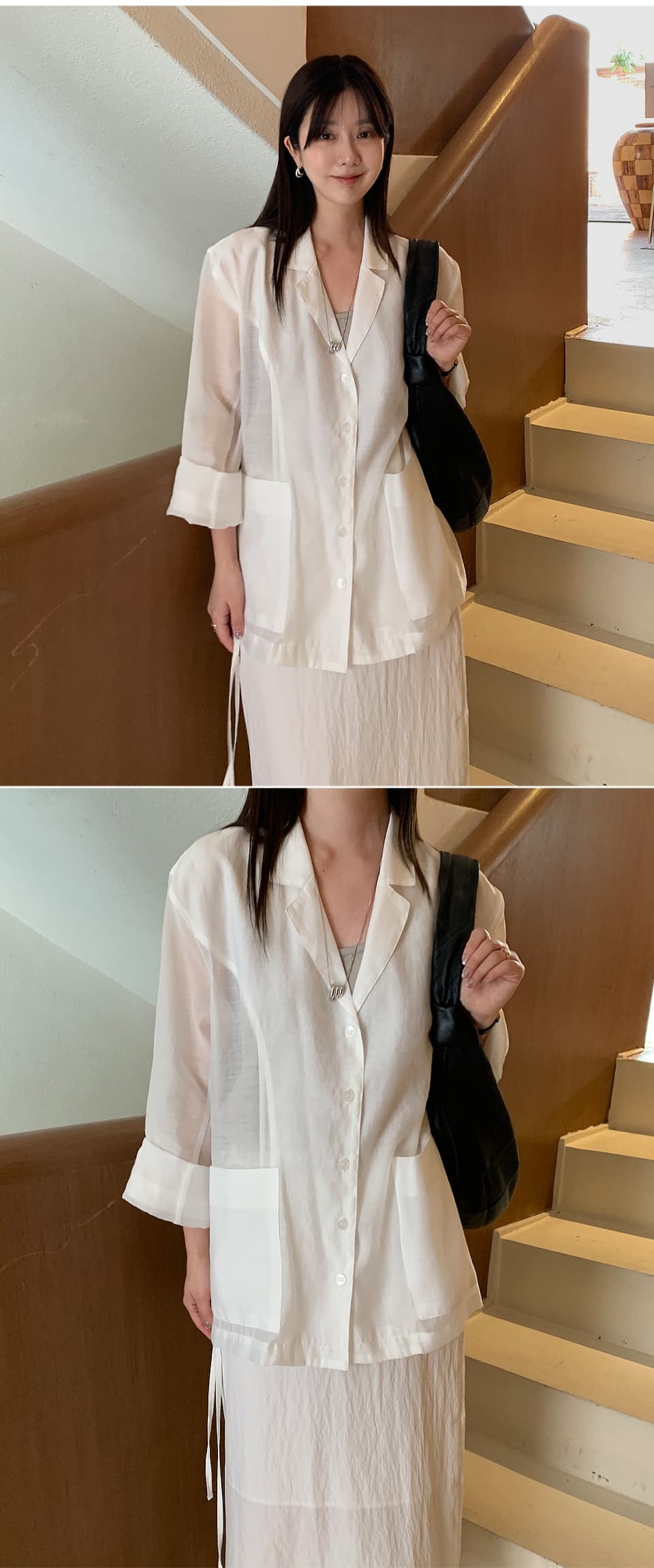 chic 한 부서 여름 레트로 빛 요리 한 패션 미니멀리즘 캐주얼 주머니 얇은 스타일 자외선 차단 조류 소녀 블레이저 상세 이미지 8