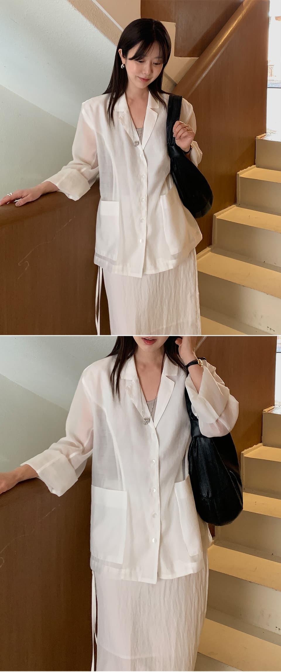chic 한 부서 여름 레트로 빛 요리 한 패션 미니멀리즘 캐주얼 주머니 얇은 스타일 자외선 차단 조류 소녀 블레이저 상세 이미지 9