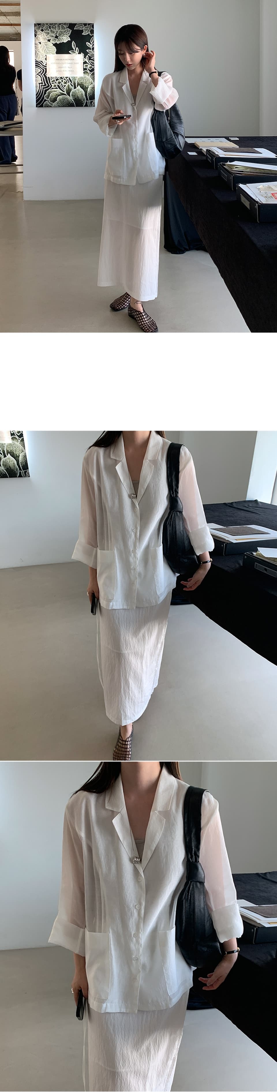 chic 한 부서 여름 레트로 빛 요리 한 패션 미니멀리즘 캐주얼 주머니 얇은 스타일 자외선 차단 조류 소녀 블레이저 상세 이미지 10