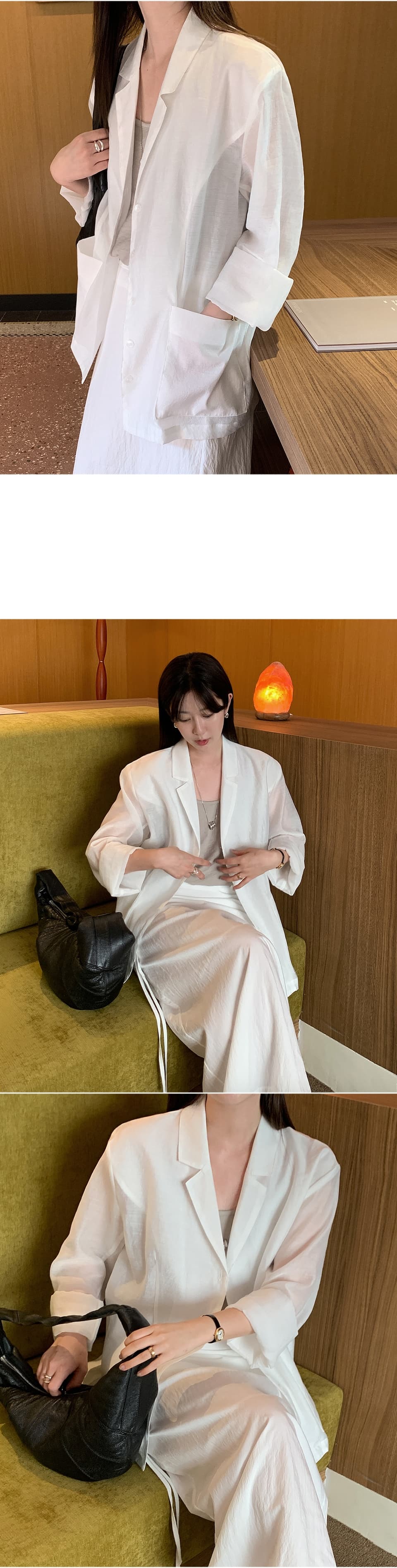 chic 한 부서 여름 레트로 빛 요리 한 패션 미니멀리즘 캐주얼 주머니 얇은 스타일 자외선 차단 조류 소녀 블레이저 상세 이미지 14