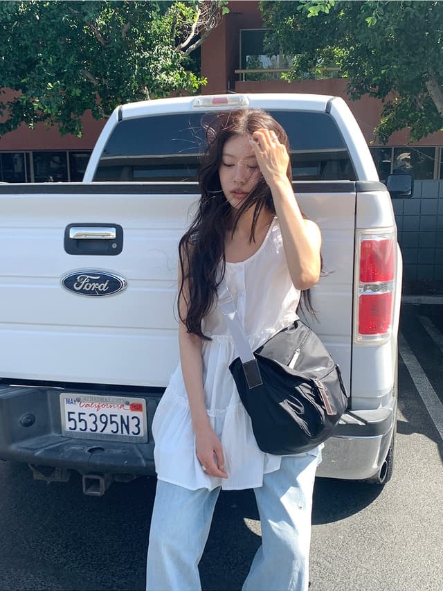 chic 한국 스타일 여름 패션 달콤함 프릴 미니멀리즘 스택 착용 라운드 넥 싱글 줄 버튼 민소매 드레스 상세 이미지 23