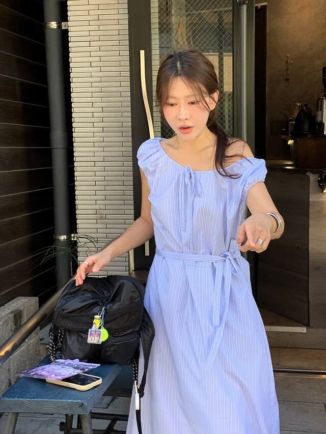 chic 한 부서 여름 프랑스식 부드러운 달콤함 오프숄더 레이스업 허리 수축 느긋한 루즈핏 휴가 캐주얼 드레스 이미지 3
