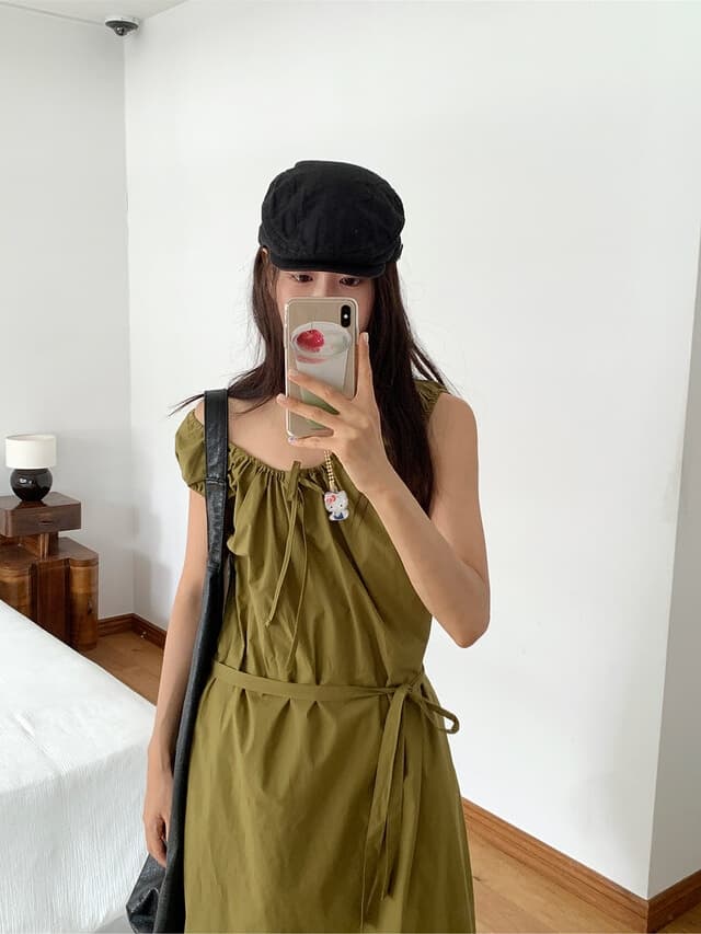 chic 한 부서 여름 프랑스식 부드러운 달콤함 오프숄더 레이스업 허리 수축 느긋한 루즈핏 휴가 캐주얼 드레스 상세 이미지 7