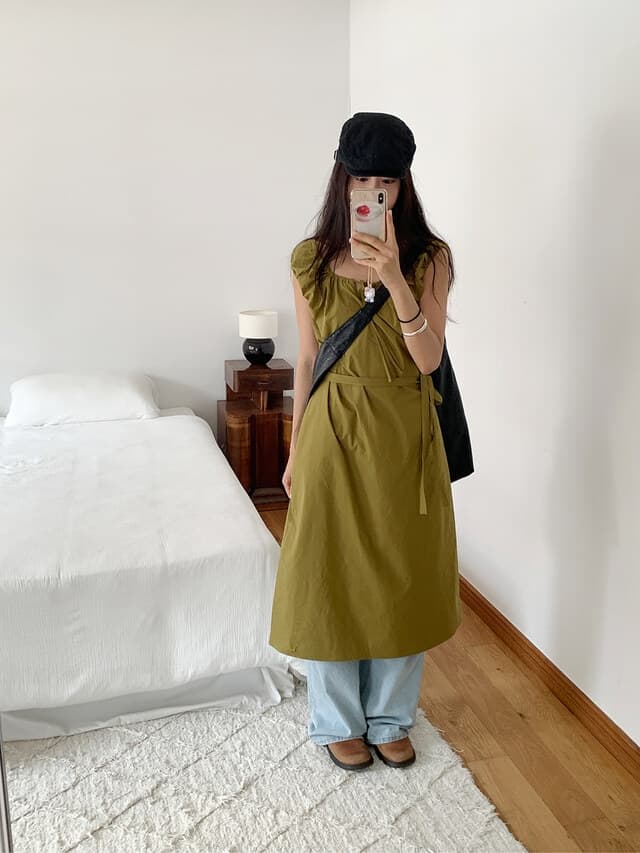 chic 한 부서 여름 프랑스식 부드러운 달콤함 오프숄더 레이스업 허리 수축 느긋한 루즈핏 휴가 캐주얼 드레스 상세 이미지 8