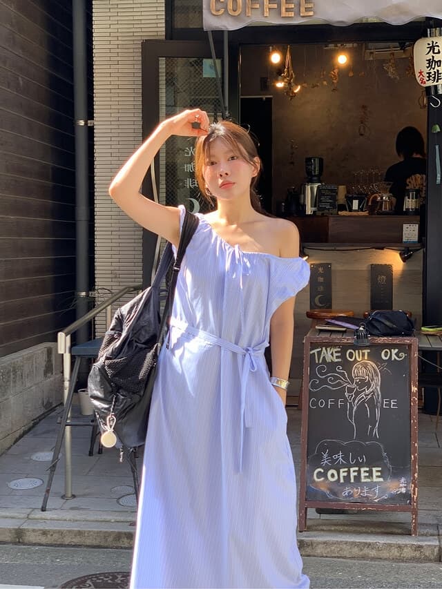 chic 한 부서 여름 프랑스식 부드러운 달콤함 오프숄더 레이스업 허리 수축 느긋한 루즈핏 휴가 캐주얼 드레스 상세 이미지 11