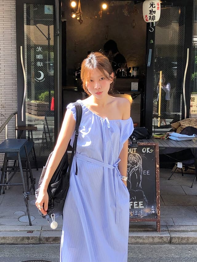 chic 한 부서 여름 프랑스식 부드러운 달콤함 오프숄더 레이스업 허리 수축 느긋한 루즈핏 휴가 캐주얼 드레스 상세 이미지 15