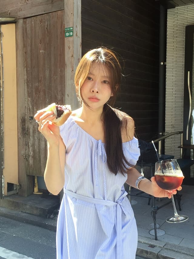 chic 한 부서 여름 프랑스식 부드러운 달콤함 오프숄더 레이스업 허리 수축 느긋한 루즈핏 휴가 캐주얼 드레스 상세 이미지 17