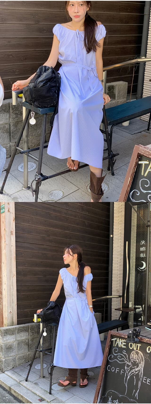 chic 한 부서 여름 프랑스식 부드러운 달콤함 오프숄더 레이스업 허리 수축 느긋한 루즈핏 휴가 캐주얼 드레스 상세 이미지 19