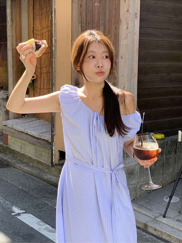 chic 한 부서 여름 프랑스식 부드러운 달콤함 오프숄더 레이스업 허리 수축 느긋한 루즈핏 휴가 캐주얼 드레스 상세 이미지 20