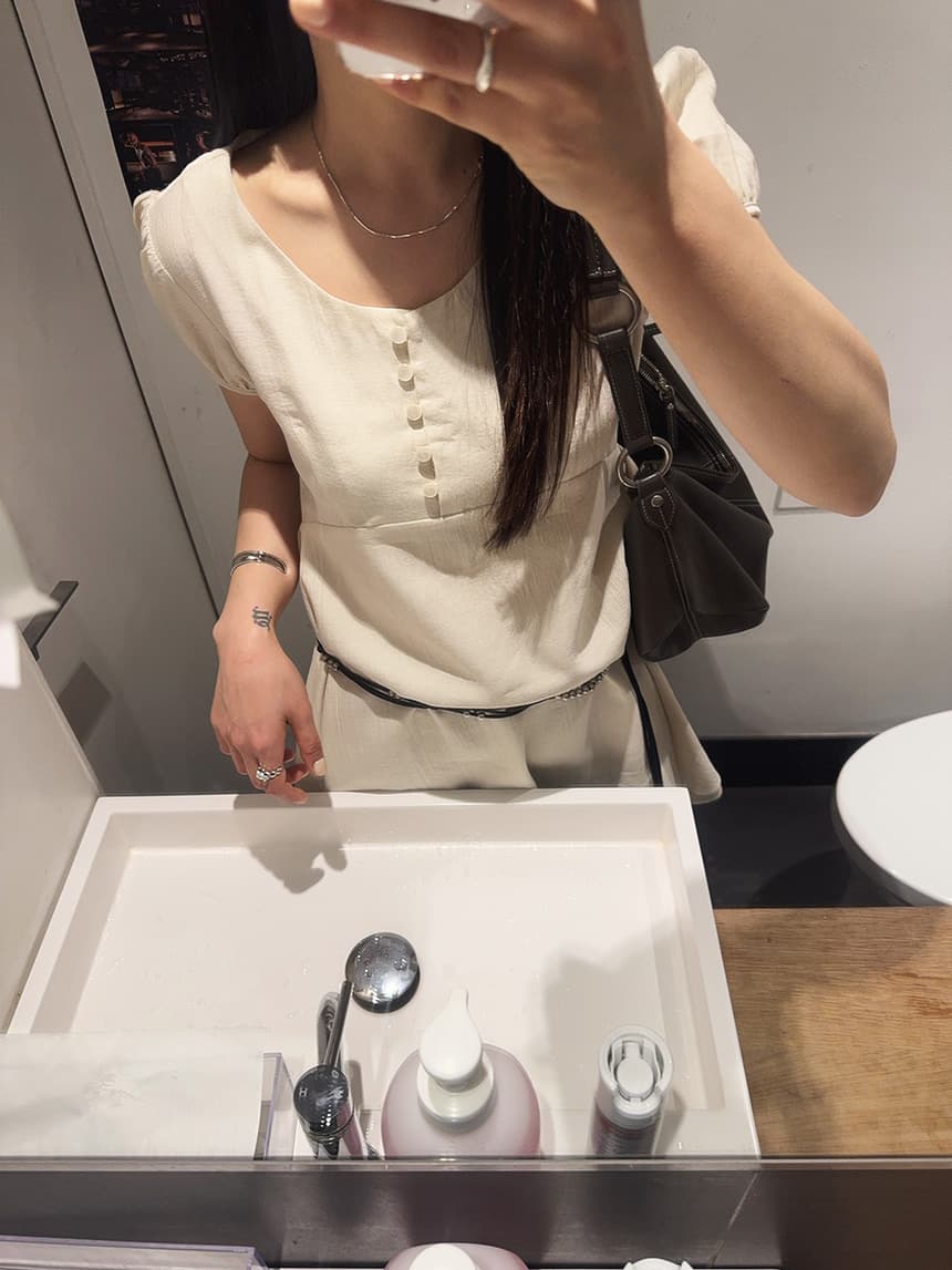 chic 한 부서 여름 프랑스식 부드러운 품격 레이스업 허리 수축 거품 소매 더블 계단식 착용 다용도 드레스 상세 이미지 8
