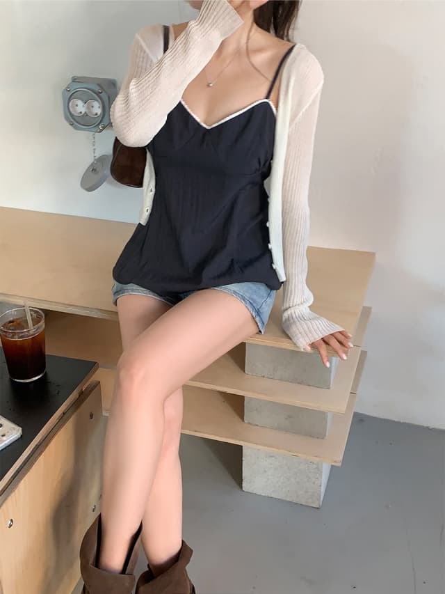 chic 한 부서 여름 달콤함 순수한 욕망 레이스 레이스 패션 스택 착용 다용도 캐미솔 맨위 이미지 4