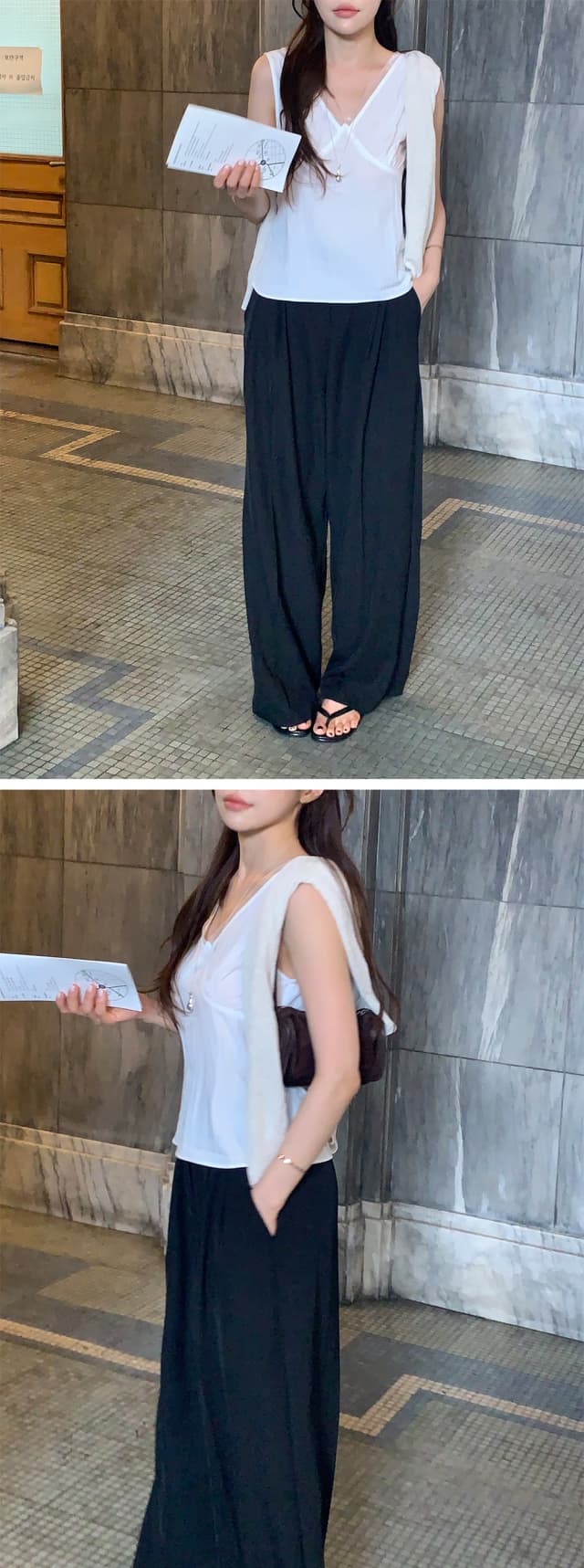 chic 한 부서 여름 프랑스식 V넥 부드러운 달콤함 레이스 허리 수축 슬림해 보이는 다용도 민소매 조끼 맨위 상세 이미지 7