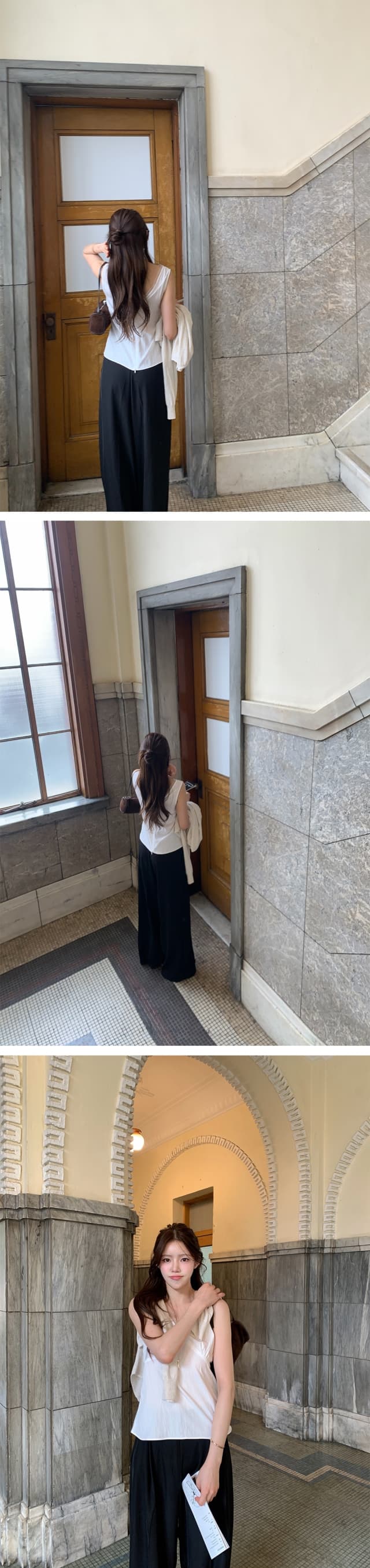 chic 한 부서 여름 프랑스식 V넥 부드러운 달콤함 레이스 허리 수축 슬림해 보이는 다용도 민소매 조끼 맨위 상세 이미지 18