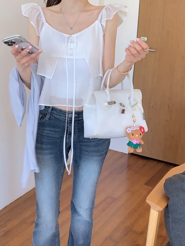 chic 한 부서 여름 프랑스식 Chic 달콤함 작은 대중 더블 계단식 착용 Feifei 소매 품격 다용도 스웨터 맨위 상세 이미지 6
